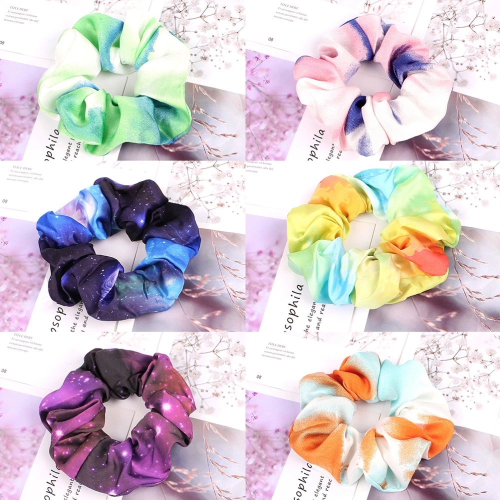 6PCS Starry Sky Theme Hair Ropes Gradient Hair Rings Fashion Hair Ties Ponytail Holders for Female