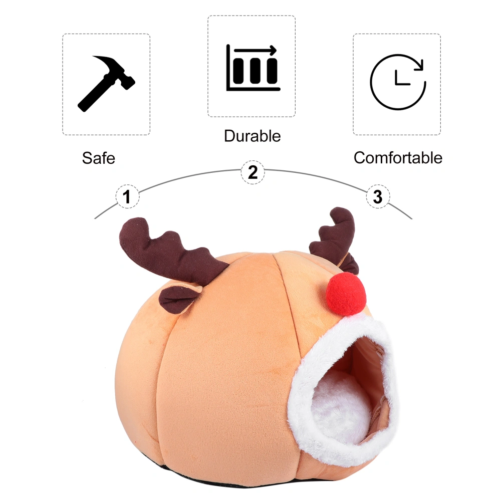 Reindeer Shape Cat House Half Closed Christmas Warm Winter Pet Bed