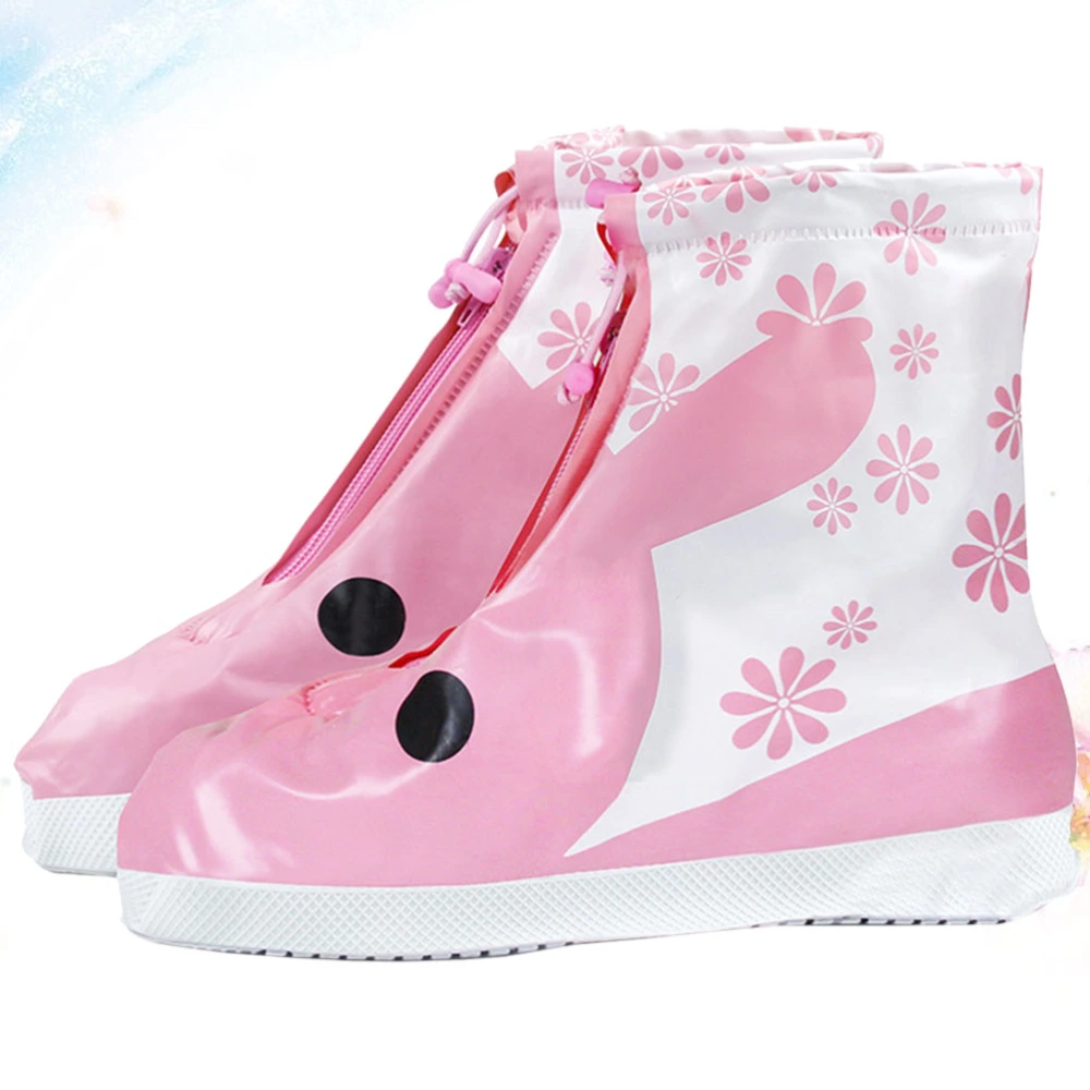 1 Pair Rabbit Rainproof Shoe Covers Cartoon Pattern Rain Shoes Cover Non-slip PVC Shoe Protector for Kids (Pink, XL Size)