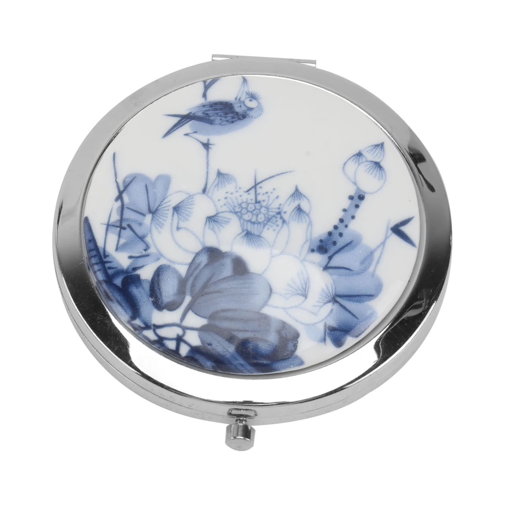 Makeup Mirror 7CM Diameter Metal Mirror Portable Folding Double-sided Makeup Mirror (Butterfly Peony)