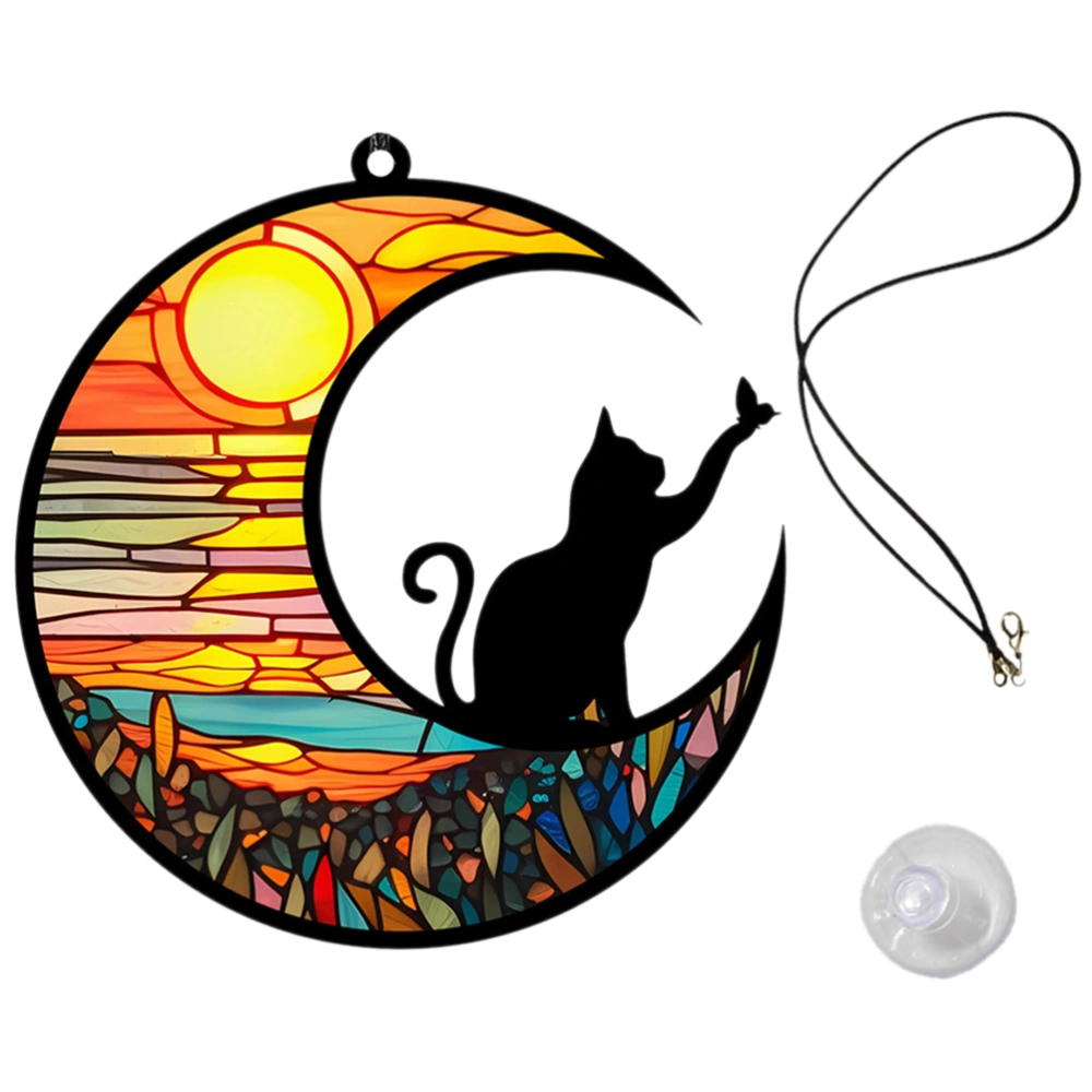 1 Set of Squatting Cat On Moon Ornament Cat On Moon Pendant Wall Hanging Moon Cat Decoration