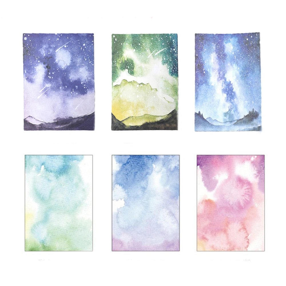 6 Set Vintage Romantic Watercolor Letterhead Letter Paper Writing Paper Romantic Stationery (Starry Blue + Color Dream Powder + Color Dream Purple + Color Dream Blue + Starry Green + Star Purple)