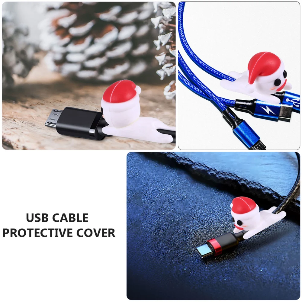 5pcs Cartoon Christmas Data Line Protective Case Bite Data Line Protective Case