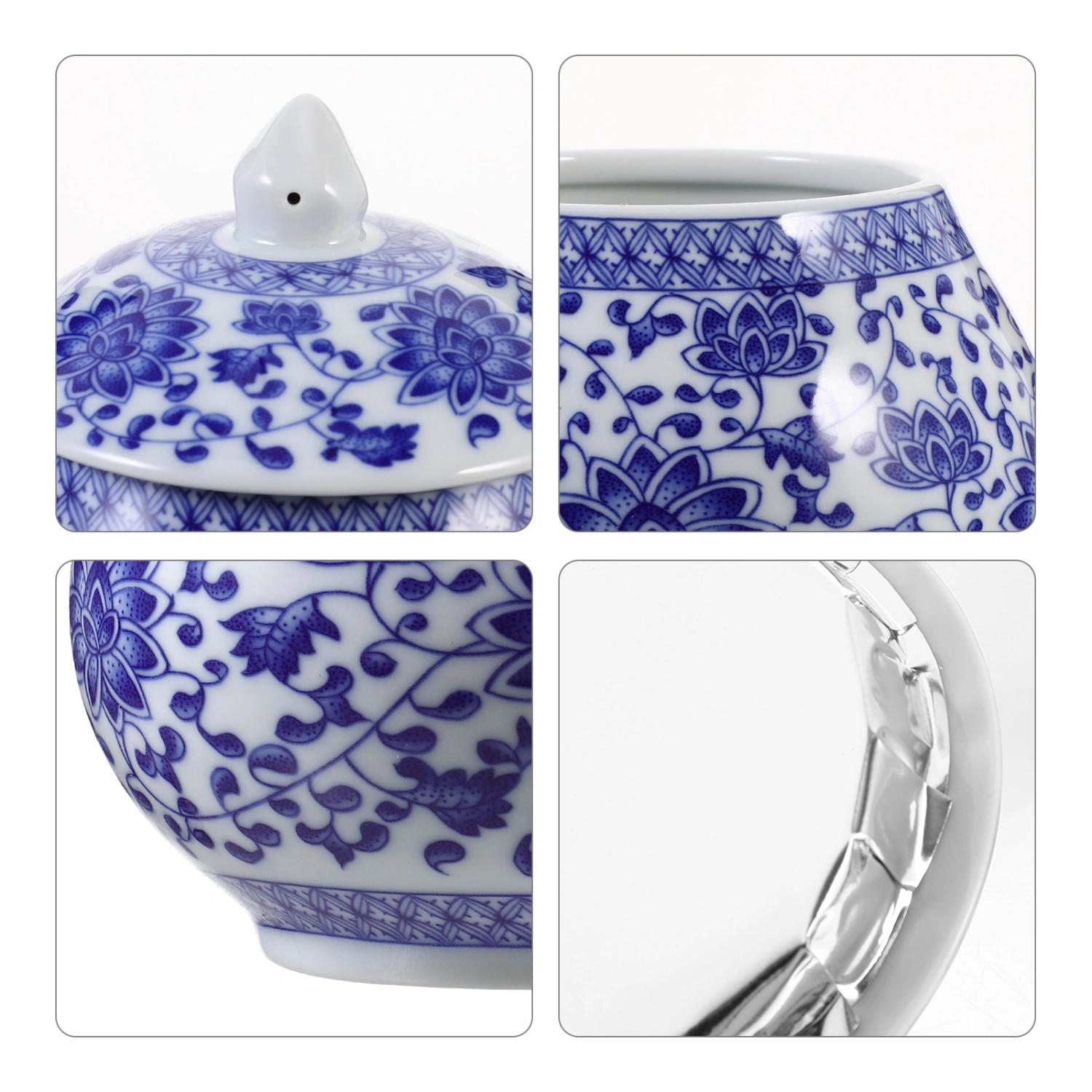 Chinese Style Ceramic Tea Jar Traditional Storage Jar Sugar Can Canister Tea Coffee Tin