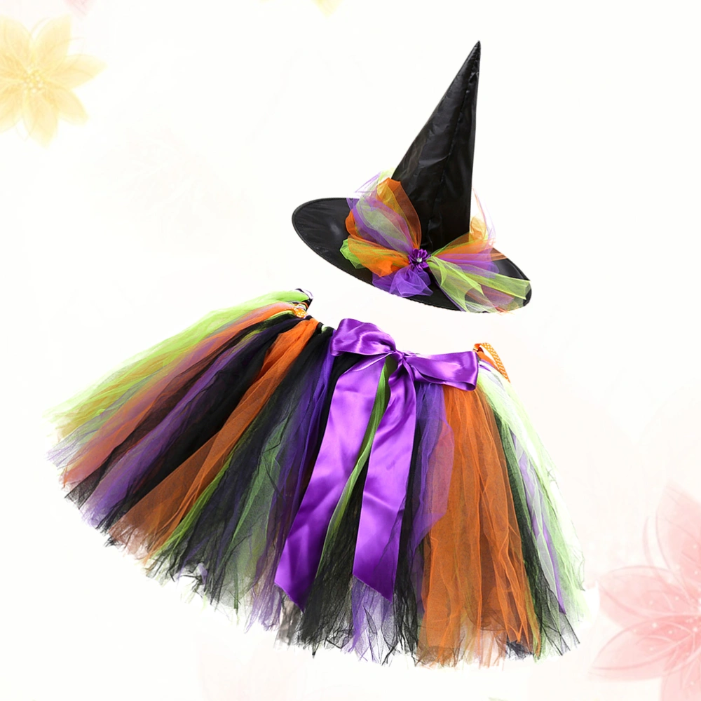 Halloween Witch Dress Set Tutu Festival Party COS Witch Puff Skirt Kids Set for Party Birthday Festival Performance Size S