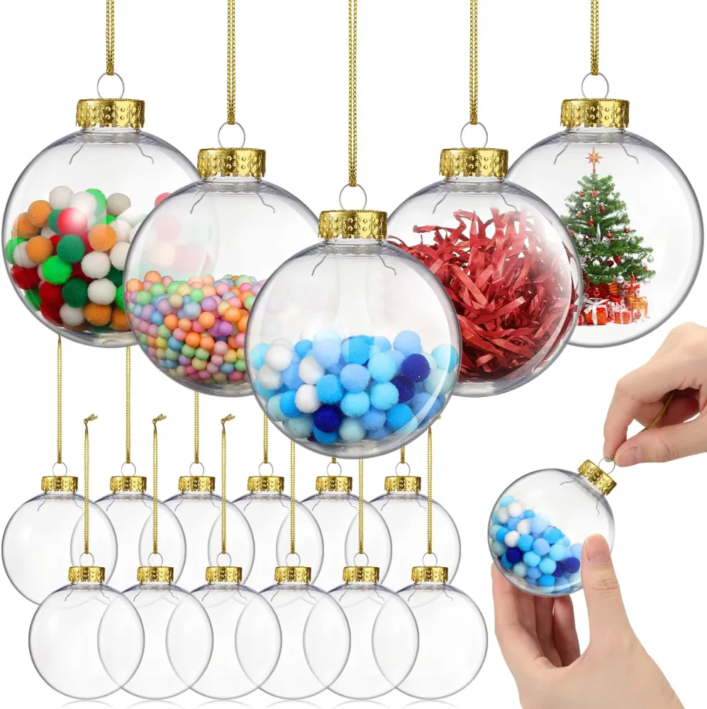 12pcs Christmas Ball Ornaments Clear Plastic Fillable Ball Ornaments Hanging Ornaments