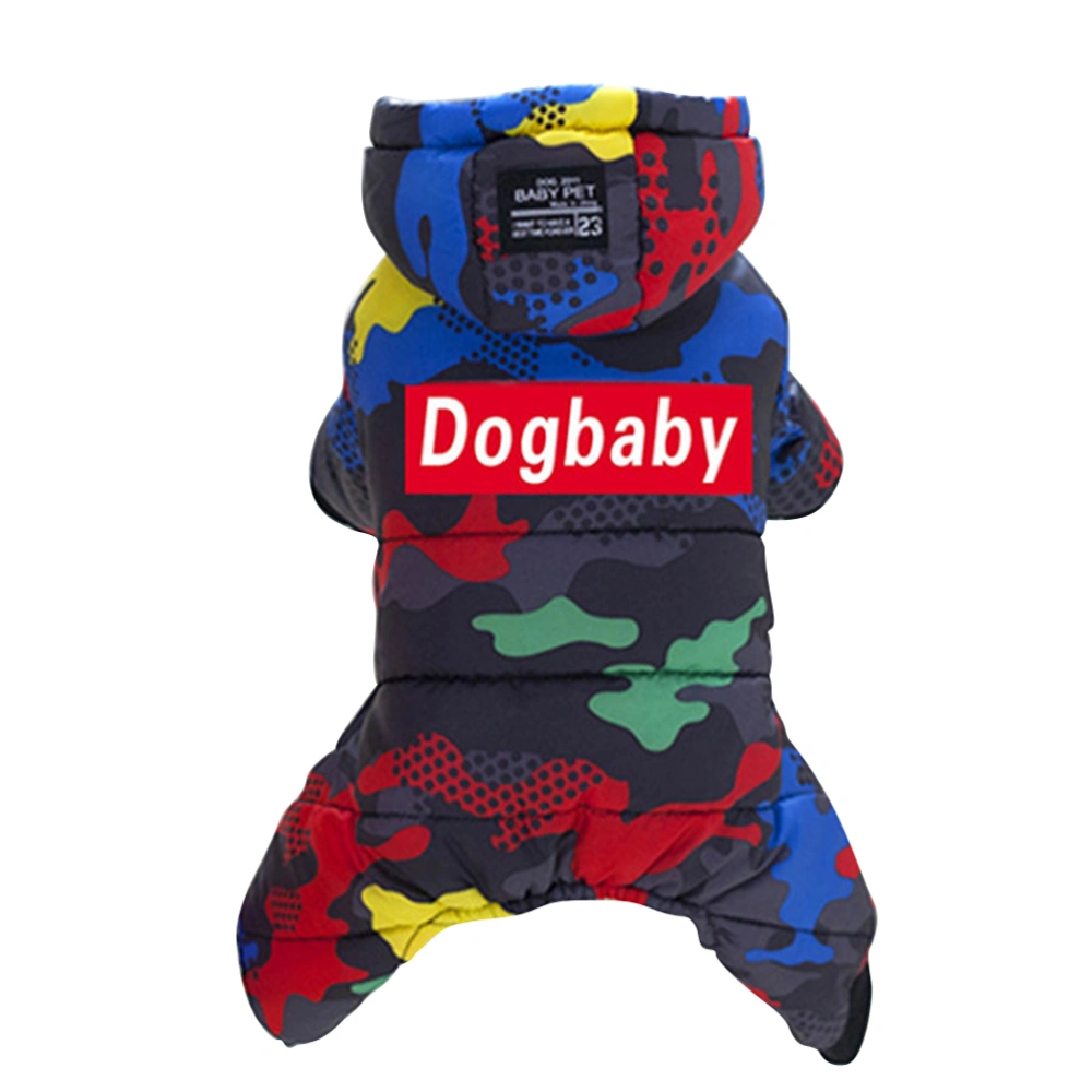 Thicken Dog Winter Coat Camouflage Warm Dog Apparel Hoodies Pet Four Legs Down for Puggy Dog (Red Sign, Size S)