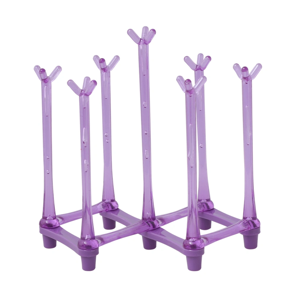 Creative Simple Cup Draining Holder Foldable Stretchable 7 Sticks Plastic Drying Rack Glass Goblet Storage Rack Baby Bottle Organizer Mugs Drainer Dryer (Purple)