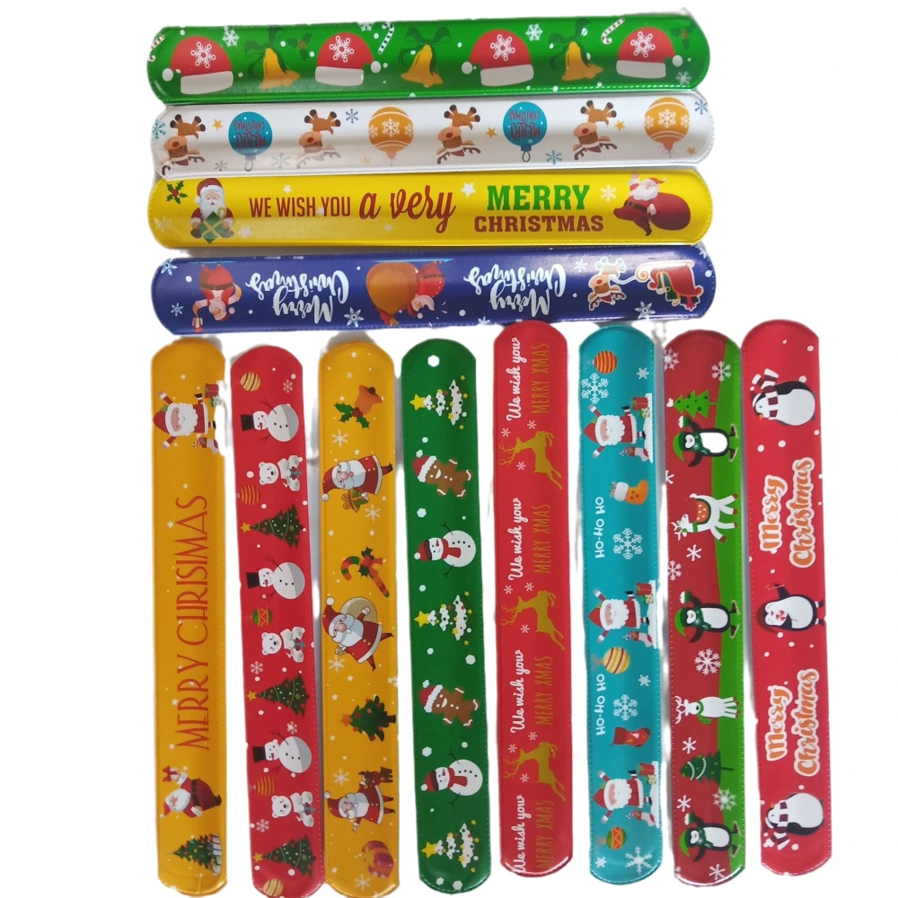 48pcs Christmas Theme Slap Bracelet Cartoon Slap Wristband Xmas Party Snap Bracelets