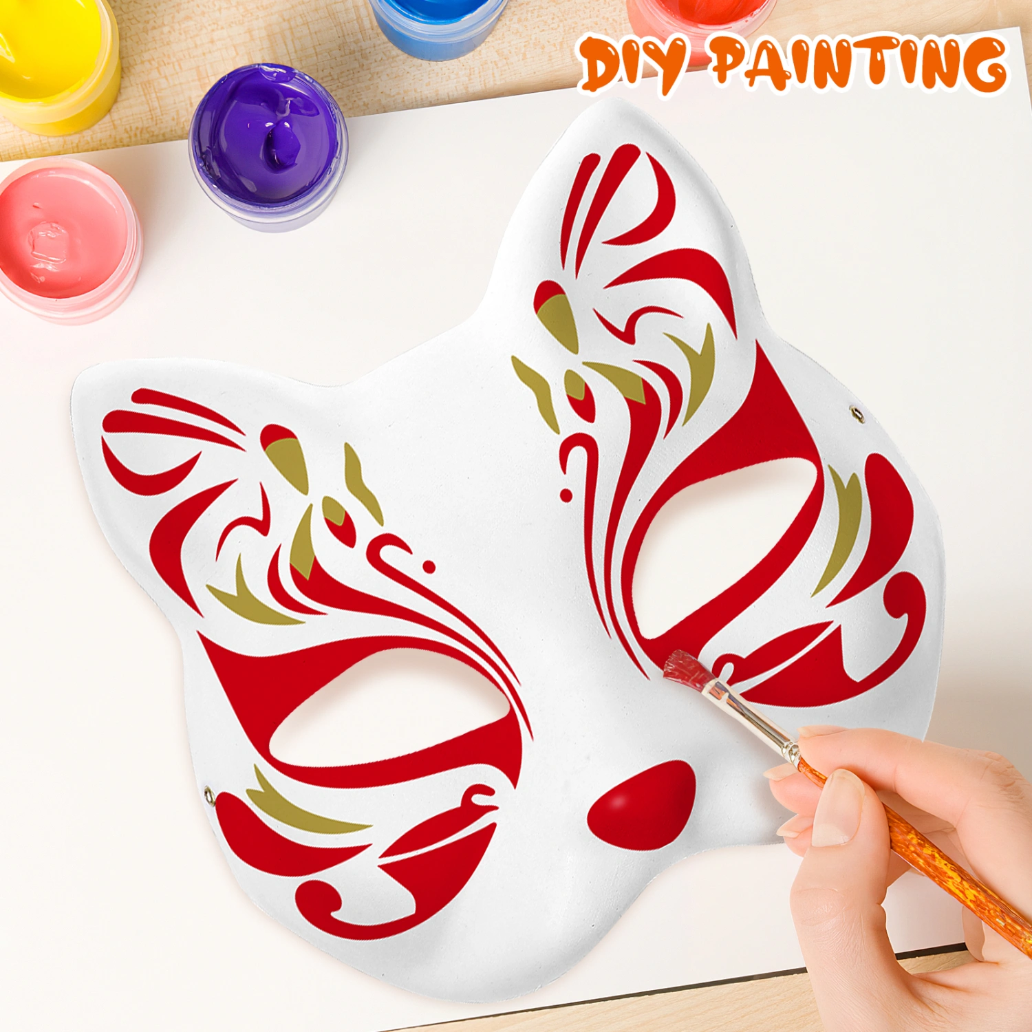 2Pcs Cat Mask White Paper Blank Hand Painted Mask DIY Unpainted Animal Half Mask