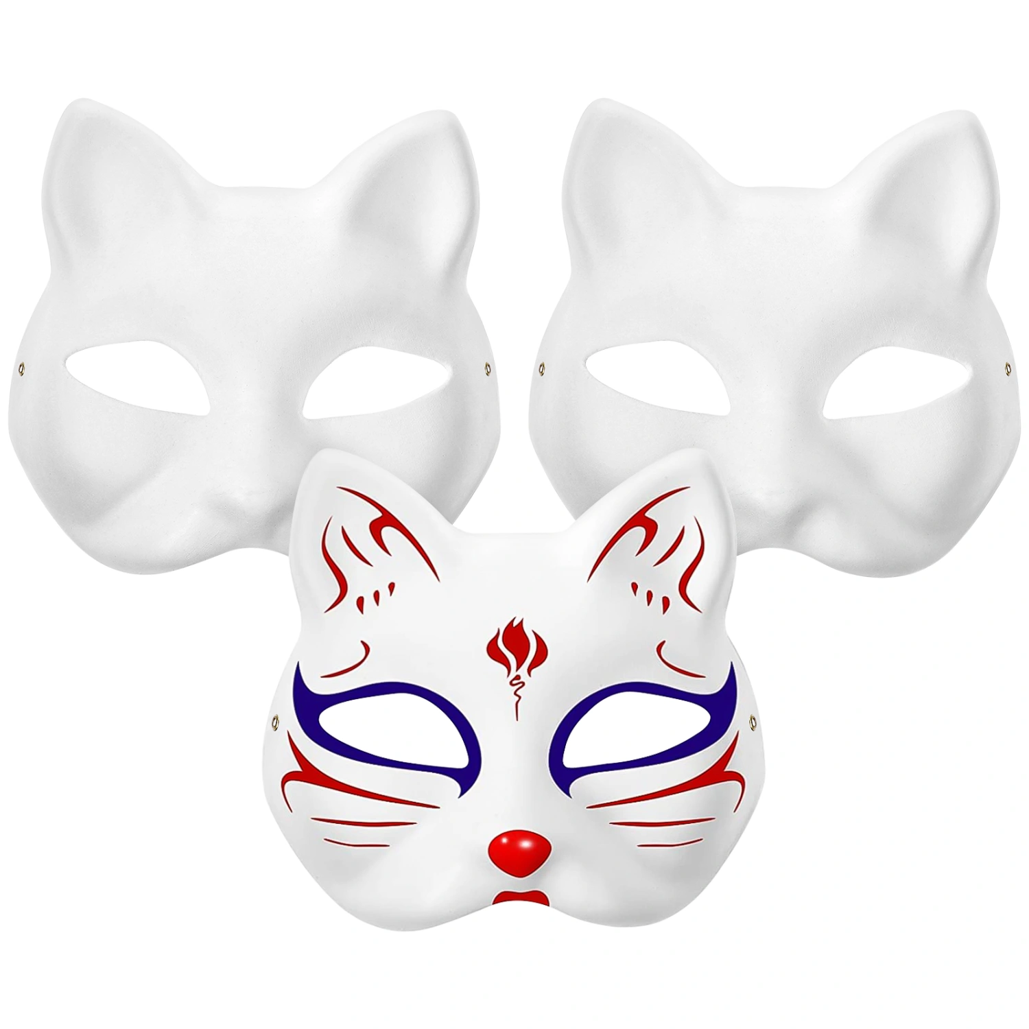 2Pcs Cat Mask White Paper Blank Hand Painted Mask DIY Unpainted Animal Half Mask