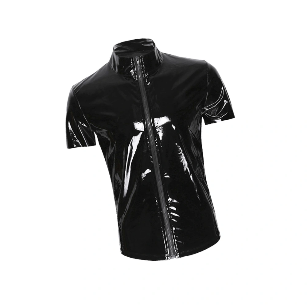 Unisex Club Stage Costumes Set Imitation Leather Shirt for the Show Size XXL Black