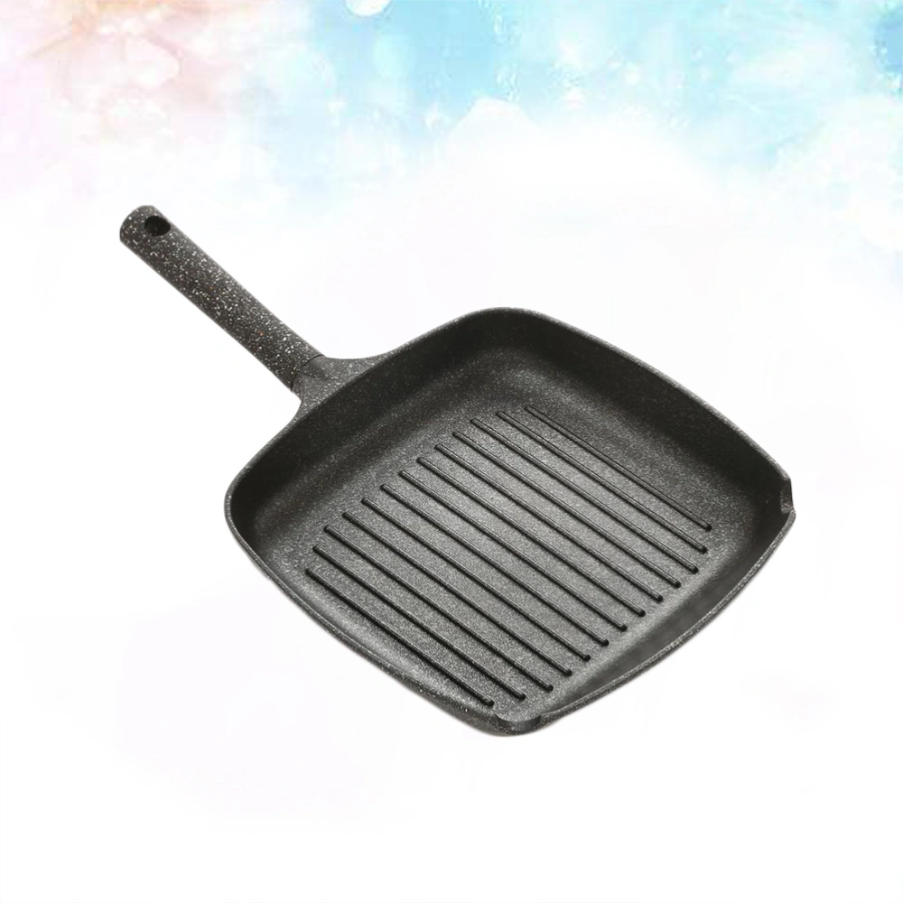 28cm Maifan Stone Non-stick Steak Frying Plate Square Striped Flat Nonstick Frying Pan for Home Restaurant (Without Cover)