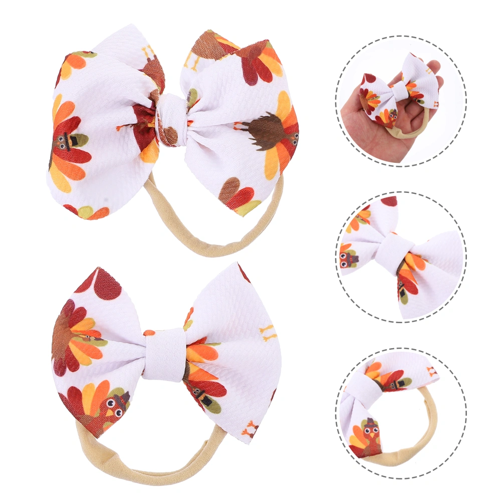 2pcs Thanksgiving Day Elastic Headband Turkey Printed Headwrap Adorable Hairband