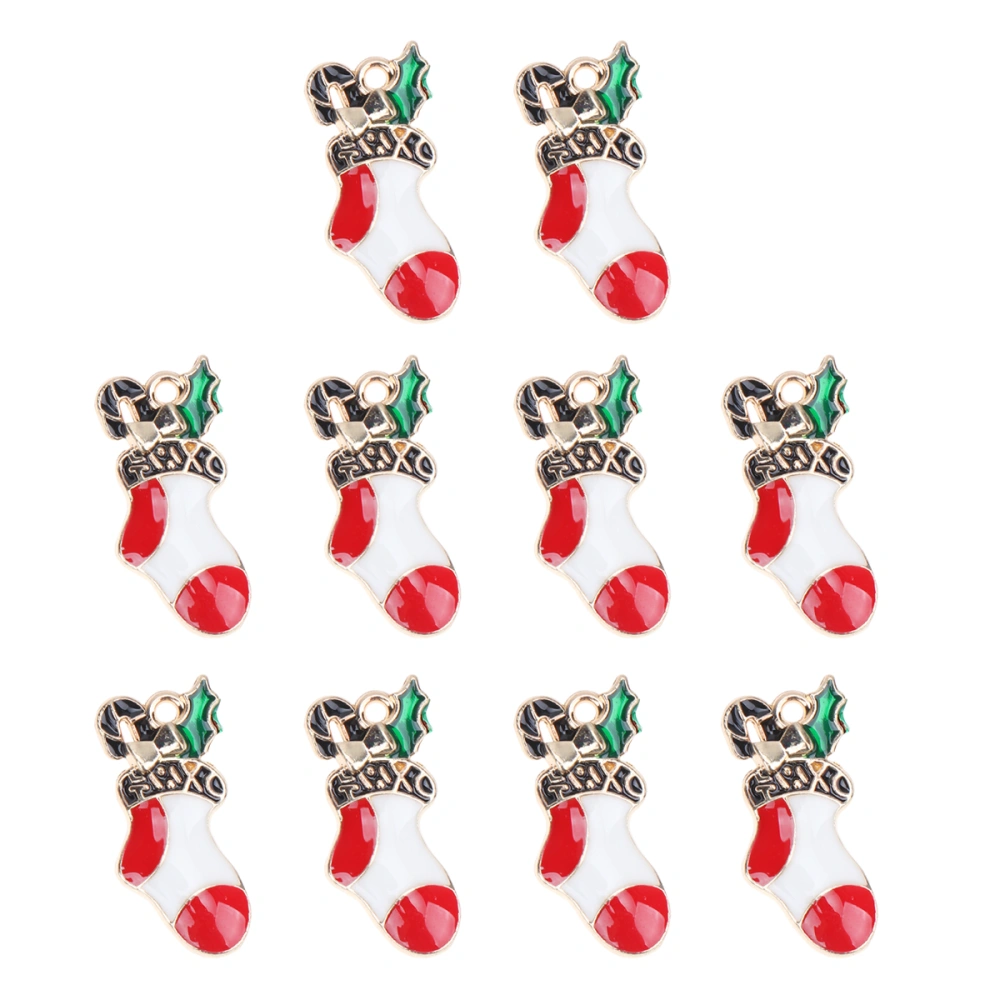 10 Pcs Christmas Stocking Earrings DIY Accessories Xmas Enamel Charm Pendants Festive Necklace Bracelet Jewelry Making Charms