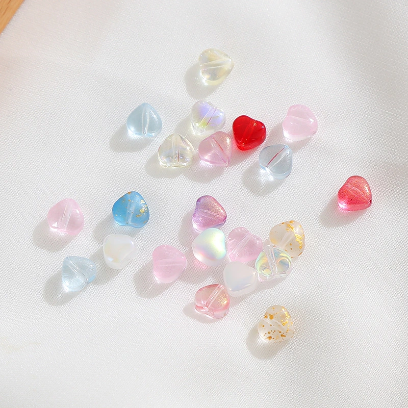 100Pcs Heart Spacer Beads Glass Loose Beads Thanksgiving Earring Making Beads