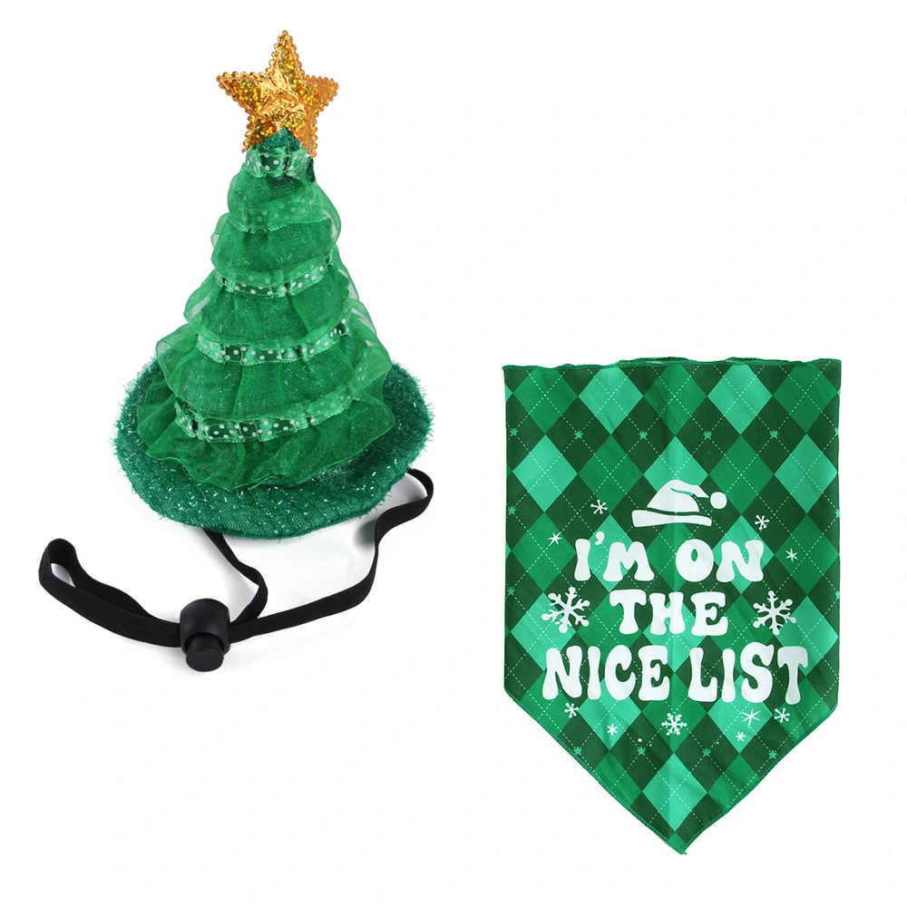 1 Set of Christmas Party Pet Hat And Bandana Adorable Pet Dog Xmas Hat Lovely Pet Triangular Scarf