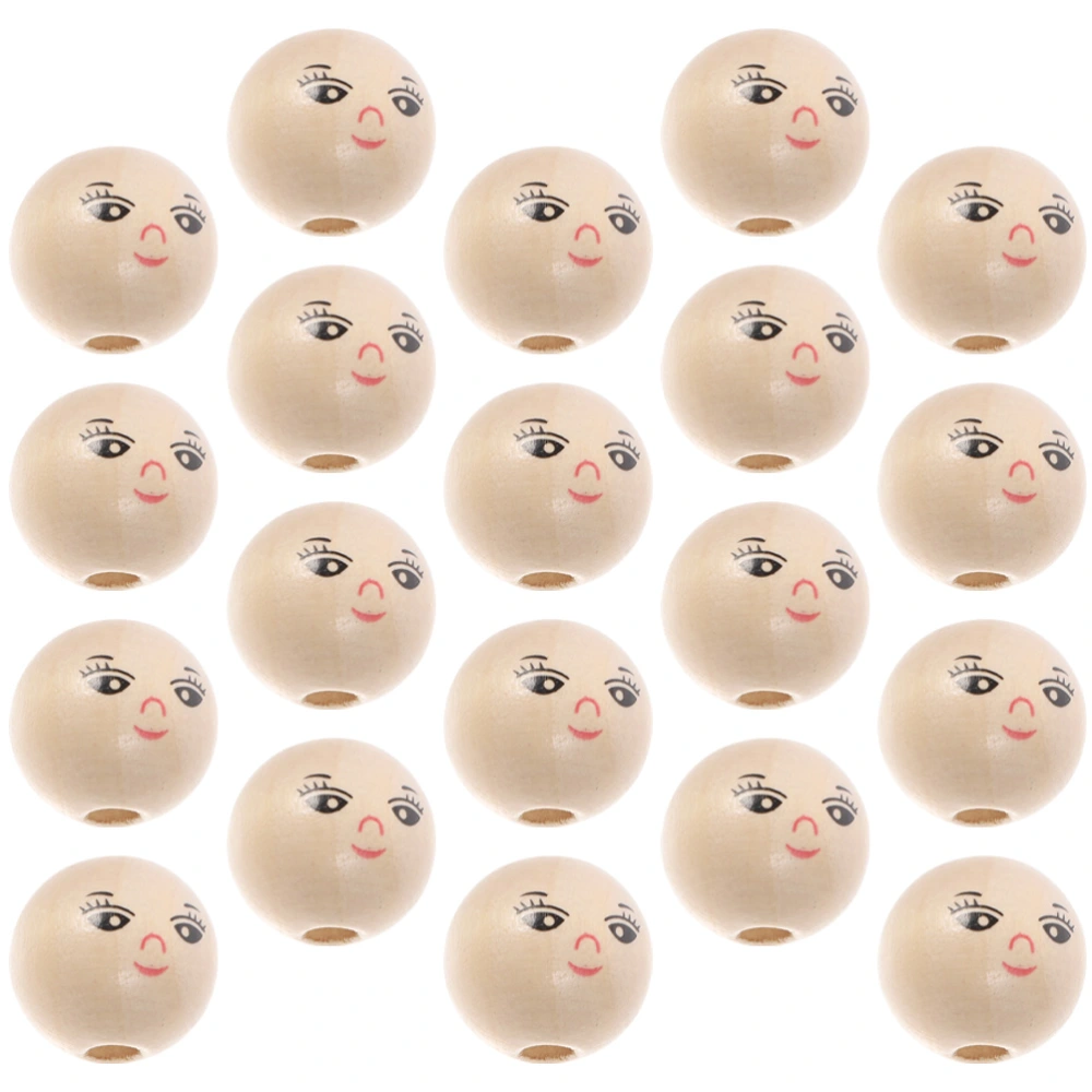 120Pcs Round Wooden Smile Face Beads Wood Loose Beads Round Spacer Beads with Hole