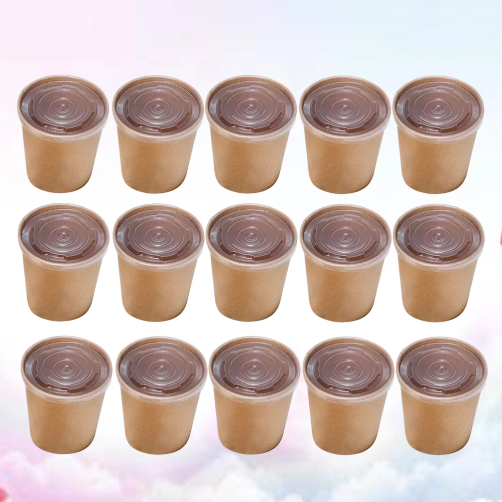 50 Pcs 12 Oz Hot Soup CupThicken Disposable Oirl-proof Kraft Paper Barrel Soup Container With Lids (50 Paper Cup + 50 PP Lid)