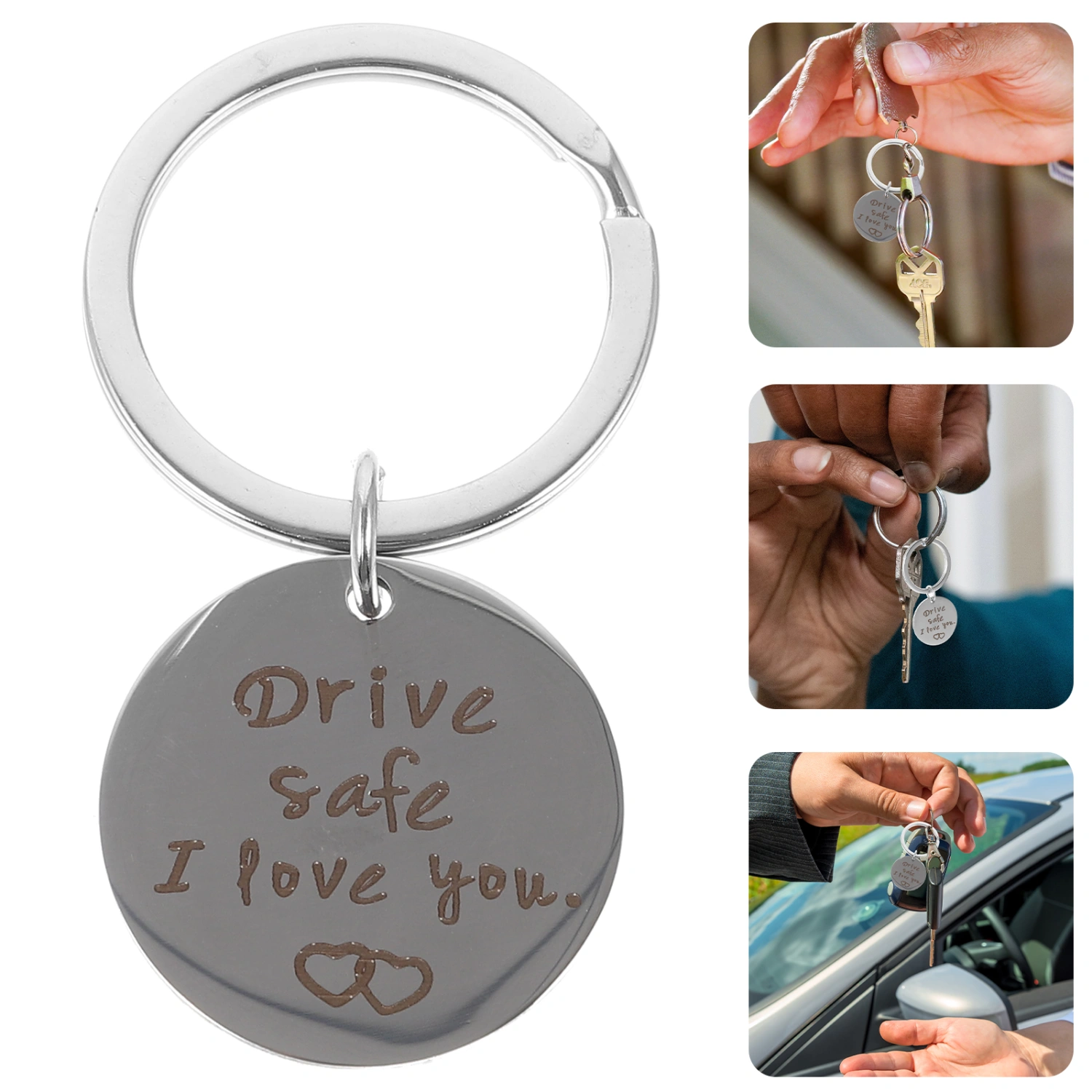 2 pcs Pendant Keychain Driving Safe Keychain Stainless Steel Keychain Decorative Keychains