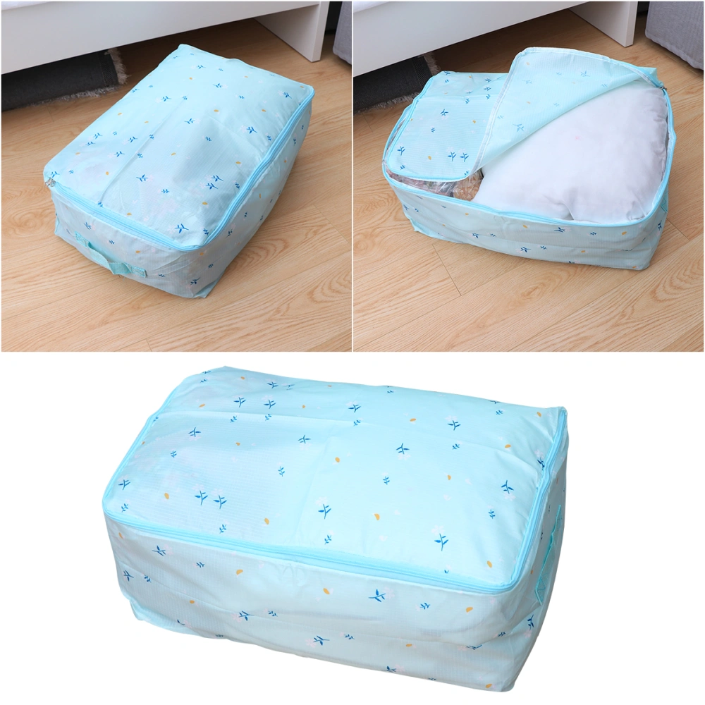 Storage Bag Oxford Fabrics Flower Pattern Closet Box Pouches for Clothes Blanket Quilt Size M (Sky-blue)