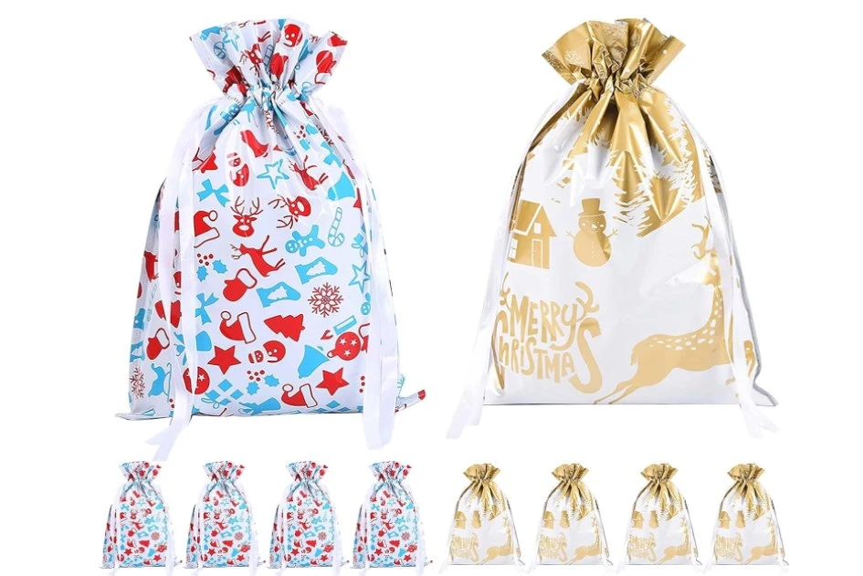 10pcs Christmas Gift Bag Gift Packing Pouch Decorative Candy Bag Christmas Drawstring Bag for Candy Gift