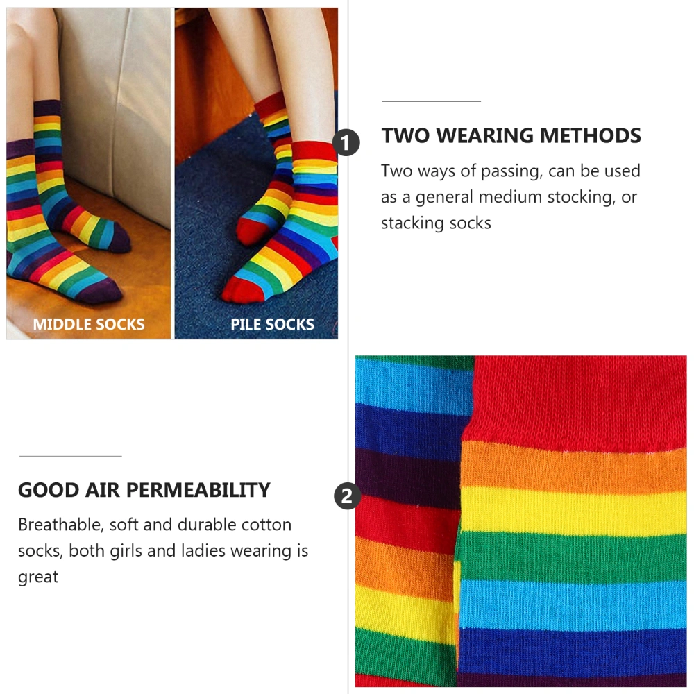 2 pairs of Casual Socks All Seasons Striped Mid-calf Socks Comfortable Socks