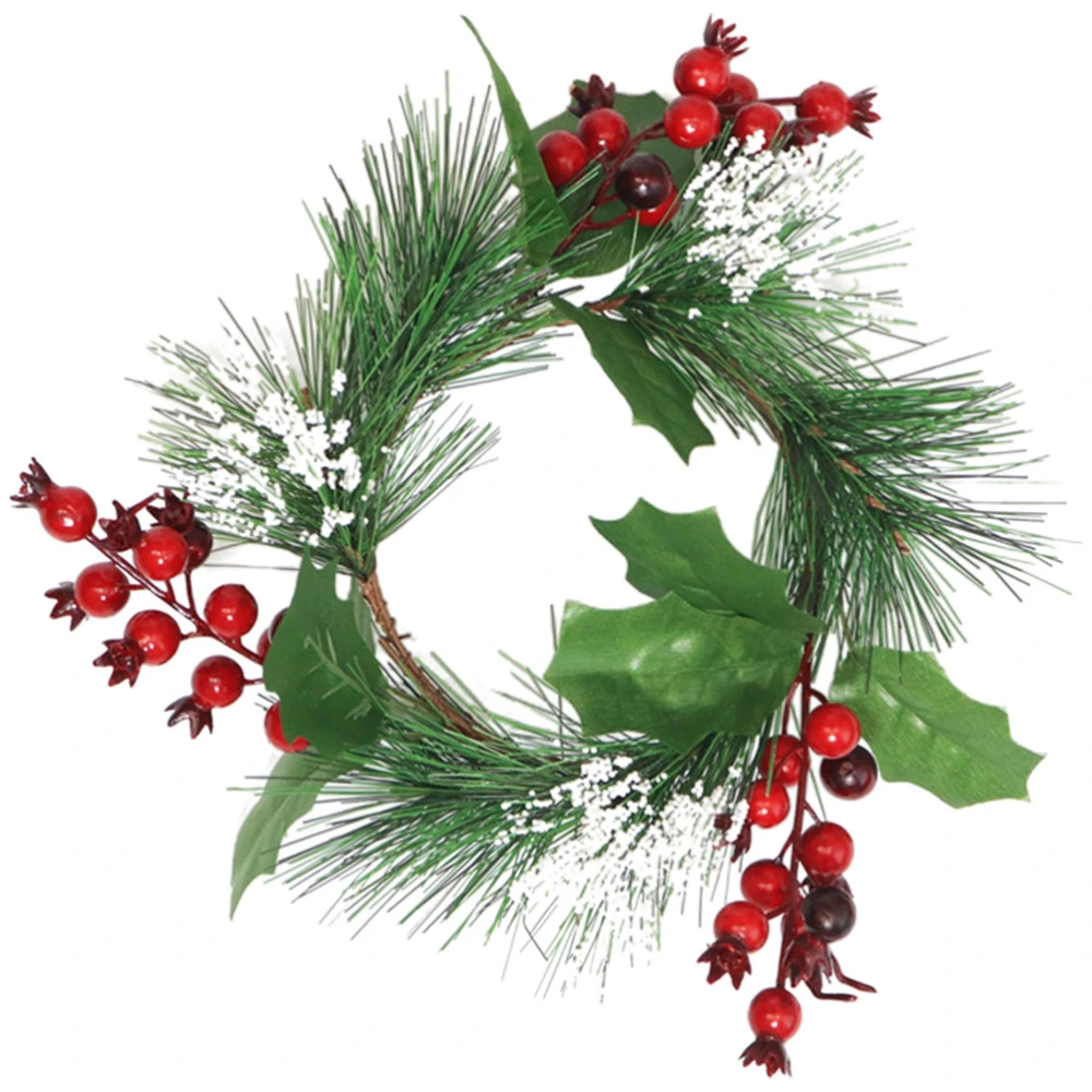 Christmas Candle Garland Artificial Berry Pine Needle Wreath Candle Holder Ring