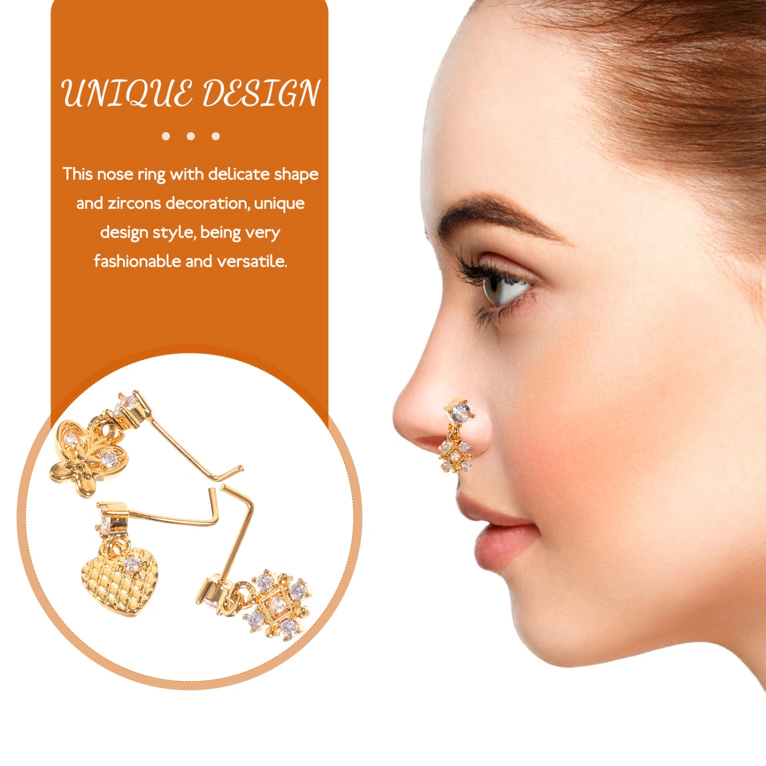 3pcs Dangle Nose Rings Studs for Women L Shaped Nose Rings Nose Piercing Jewelries