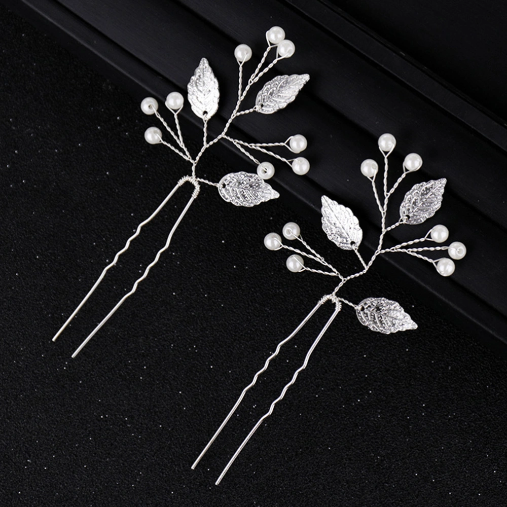 4PCS Alloy Leaf Pearl Hair Clips Decorative Bridal U Shape Hairpins Jewelry Accessories for Women Wedding Party