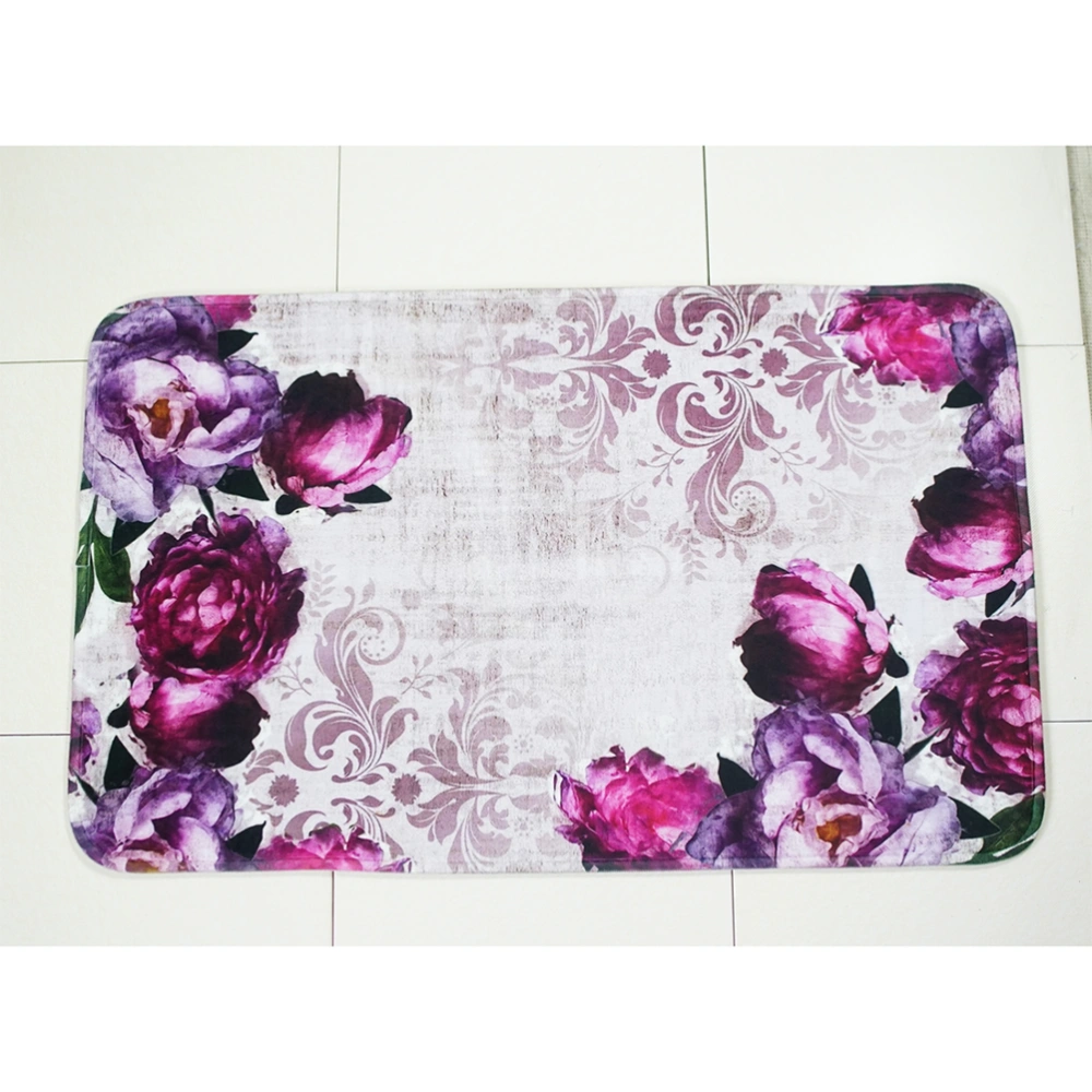 Three Pieces Printed Bathroom Pedestal Mat Set Non-Slip Bath Mat Toilet Rug Closestool Lid Cover (Purple Red Flower)