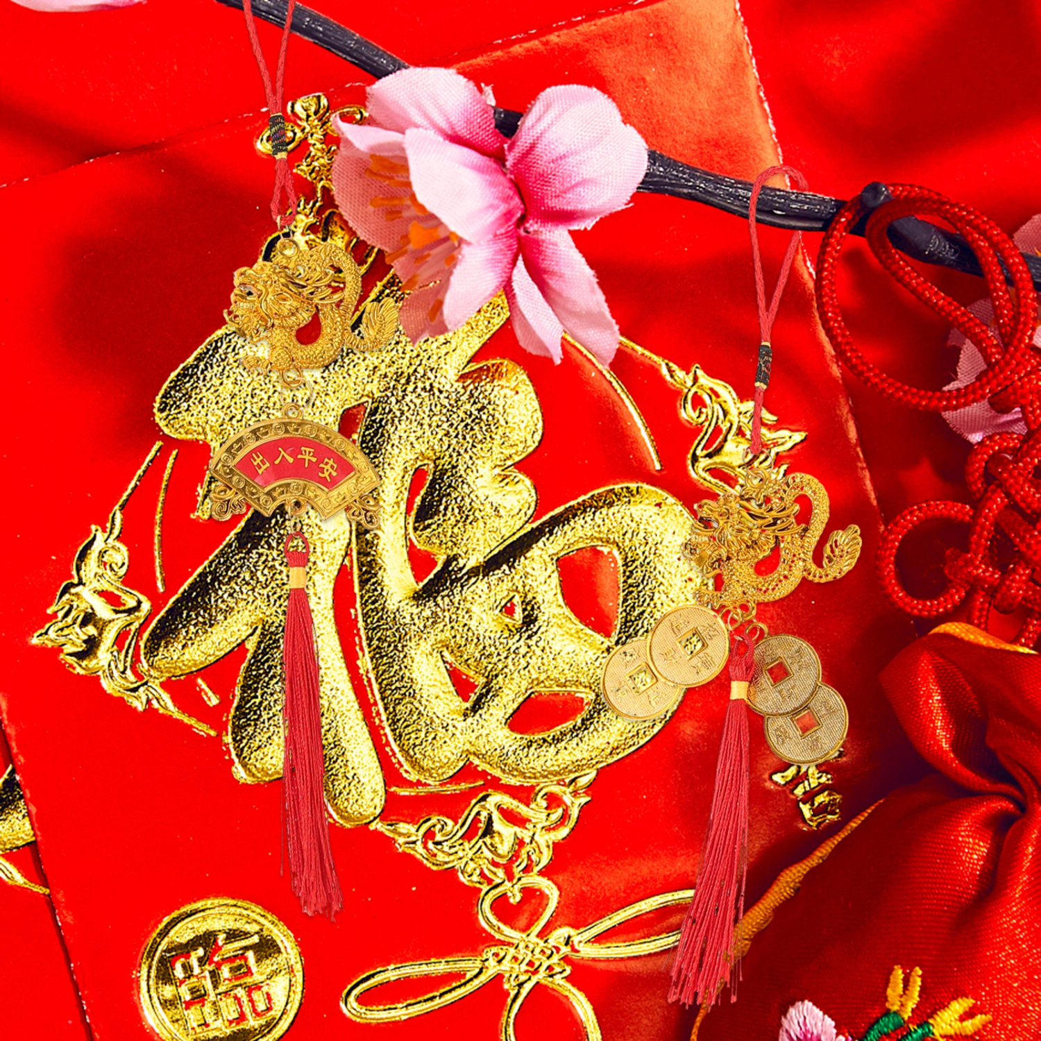6pcs Spring Festival Decors Bonsai Dragon Pendant Potted Plant Scene Layout Hanging Decors Assorted Style
