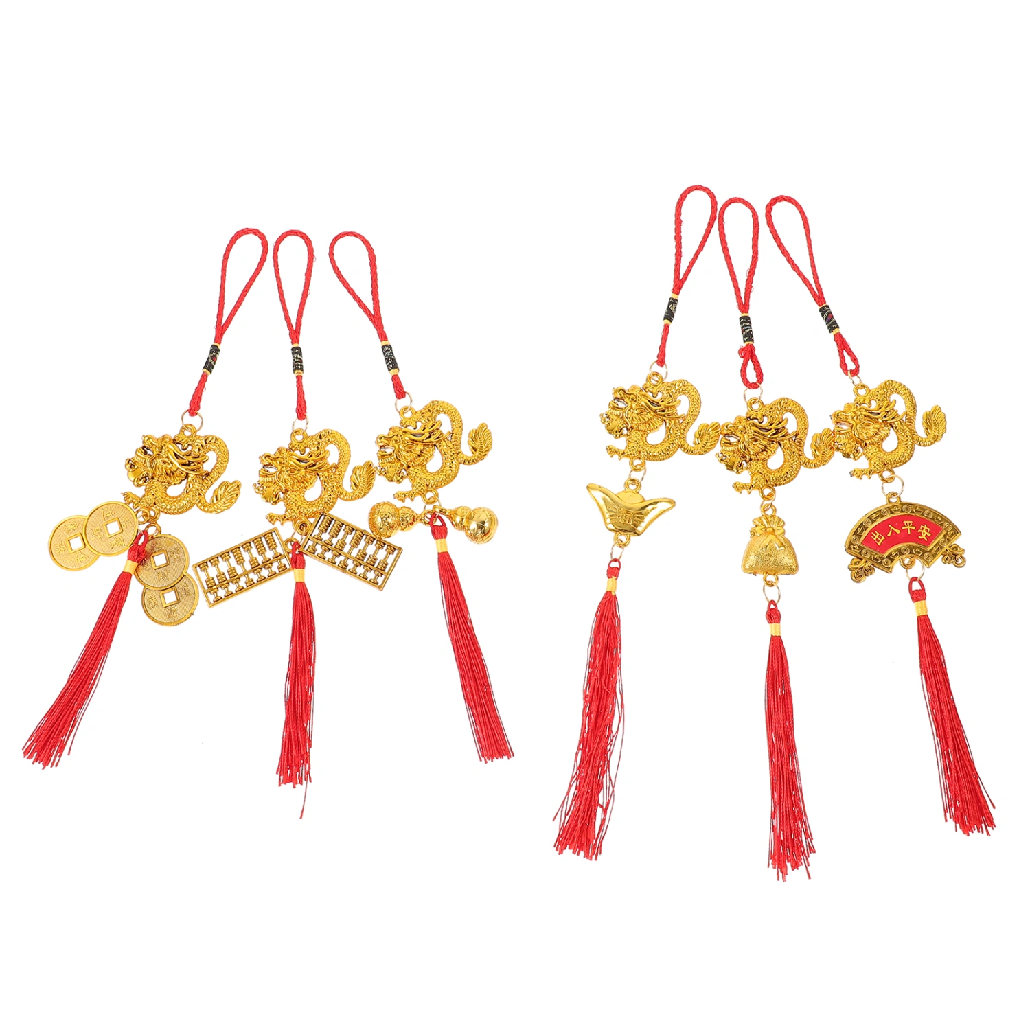 6pcs Spring Festival Decors Bonsai Dragon Pendant Potted Plant Scene Layout Hanging Decors Assorted Style