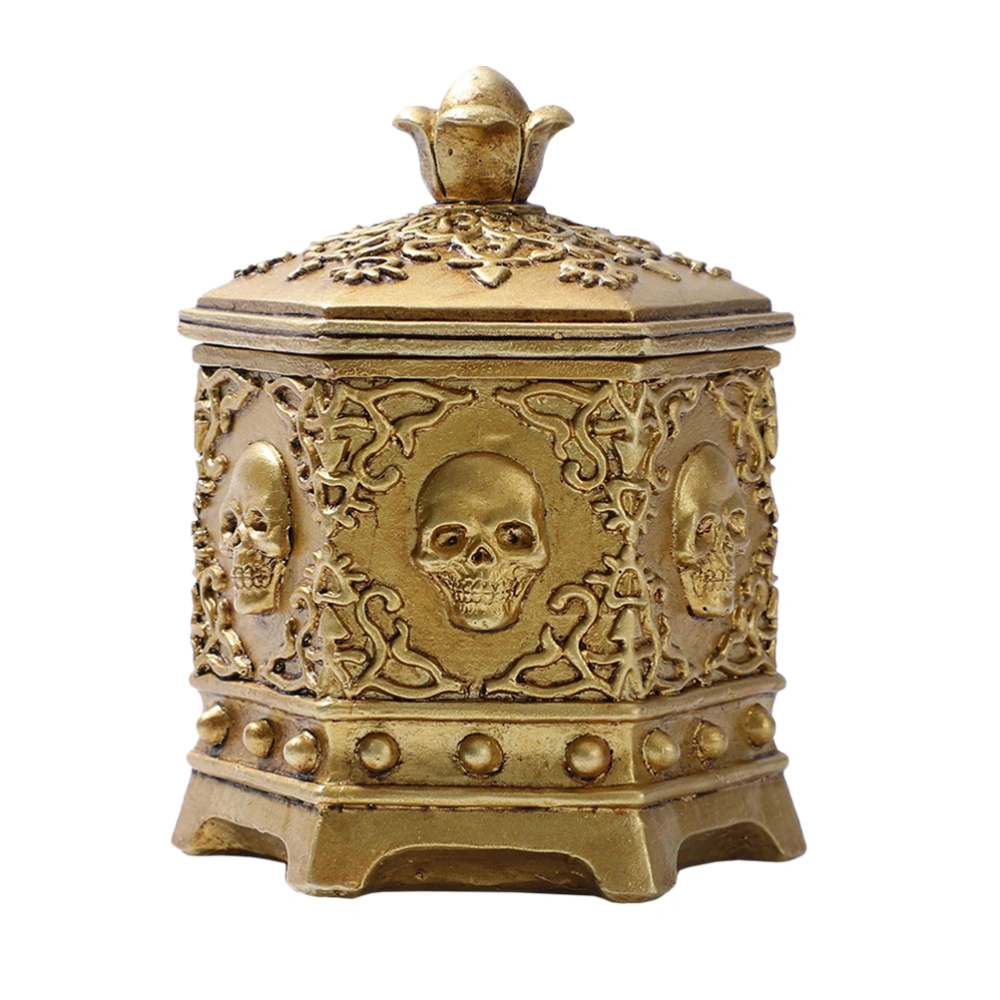 1pc Stylish Skull Jewelry Box Hexagonal Golden Jewelry Box Portable Jewelry Box