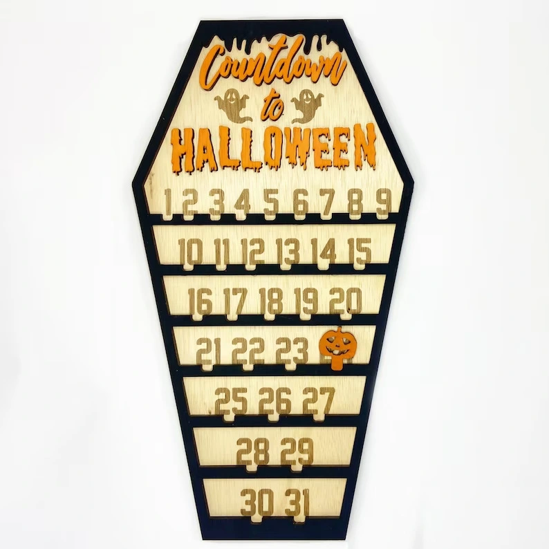 Halloween Countdown Calendar 3D Wooden Halloween Advent Countdown Calendar Coffin Shape Calendar