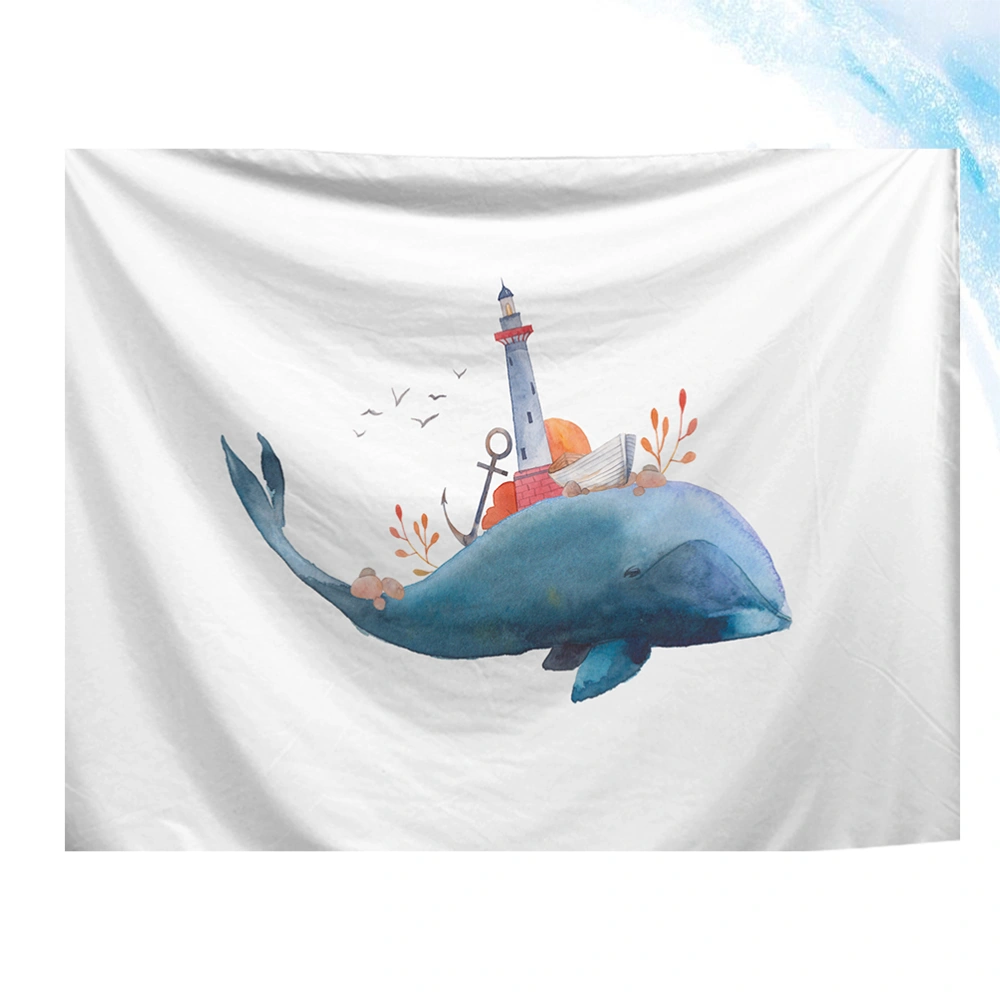 1PC Household Hanging Tapestry Simple Style Wall Hanging Cloth Cartoon Printing Wall Backdrop Stylish Mural Beach Towel for Home Dorm Hotel (Whale Style)