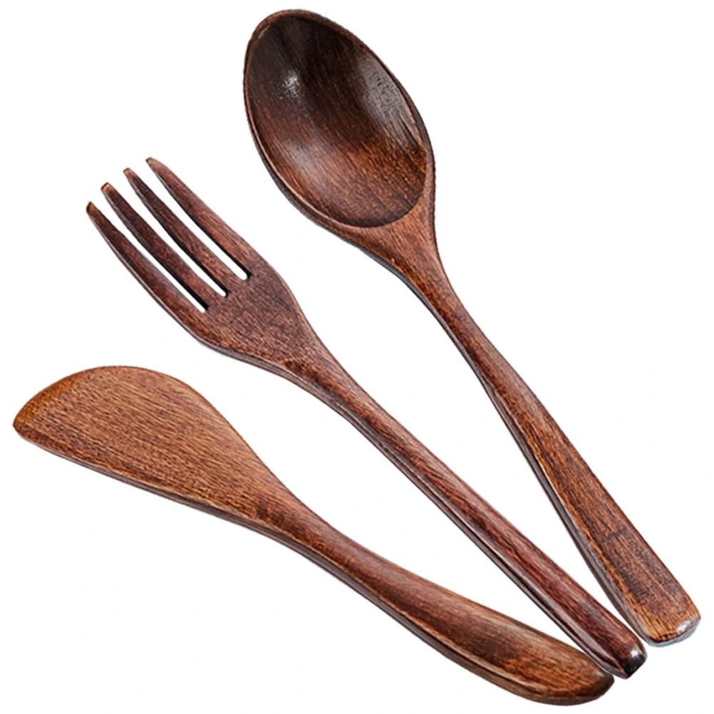 1 Set Wooden Tableware Kit Spoon Fork Cutter Kit No Paint Travel Cutlery Kit