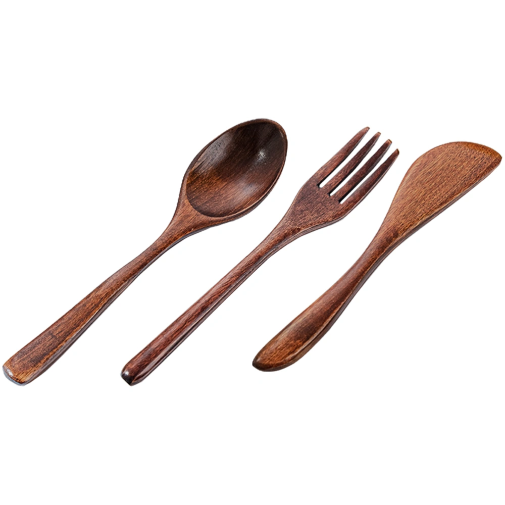 1 Set Wooden Tableware Kit Spoon Fork Cutter Kit No Paint Travel Cutlery Kit