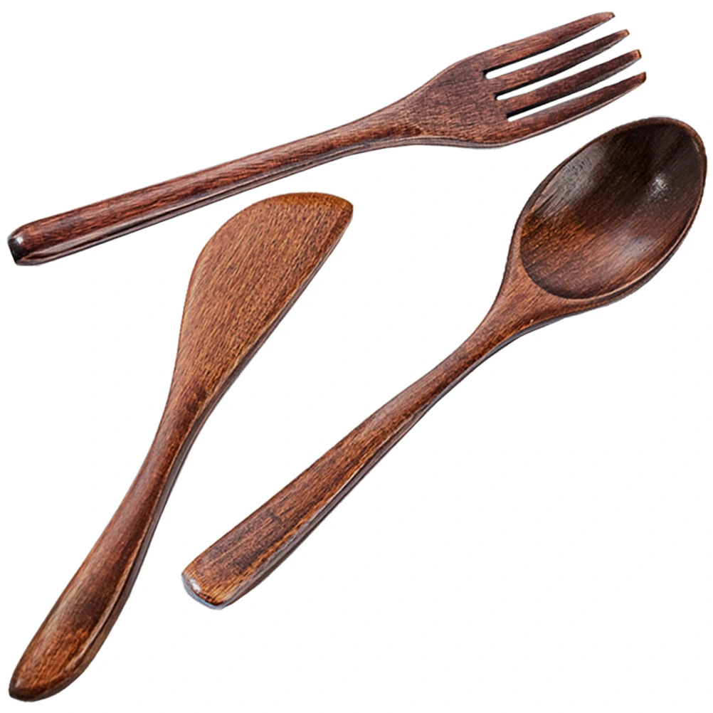1 Set Wooden Tableware Kit Spoon Fork Cutter Kit No Paint Travel Cutlery Kit