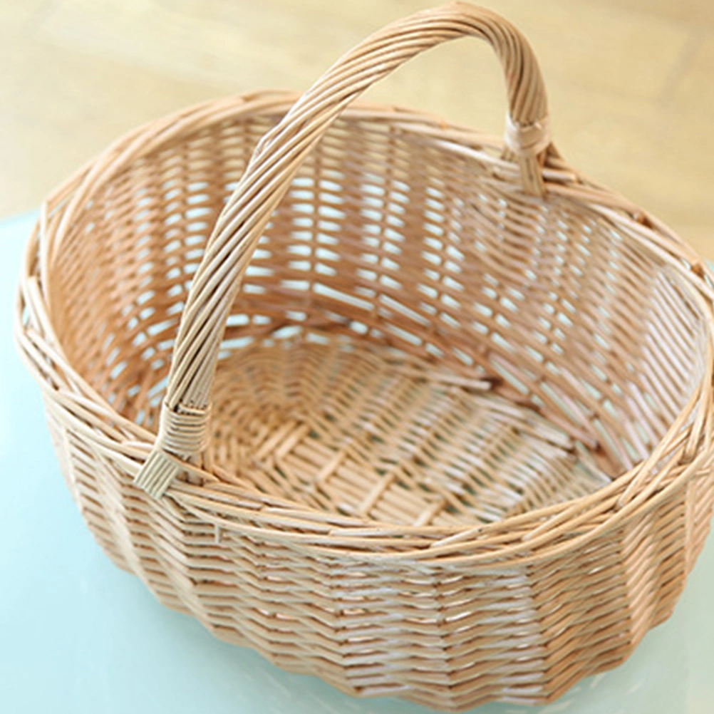 Hand Woven Picnic Bag Gift Basket Wicker Storage Basket Linen Inner Basket for Storage Use Size S (Primary Color Coffee Plaid Fabric)