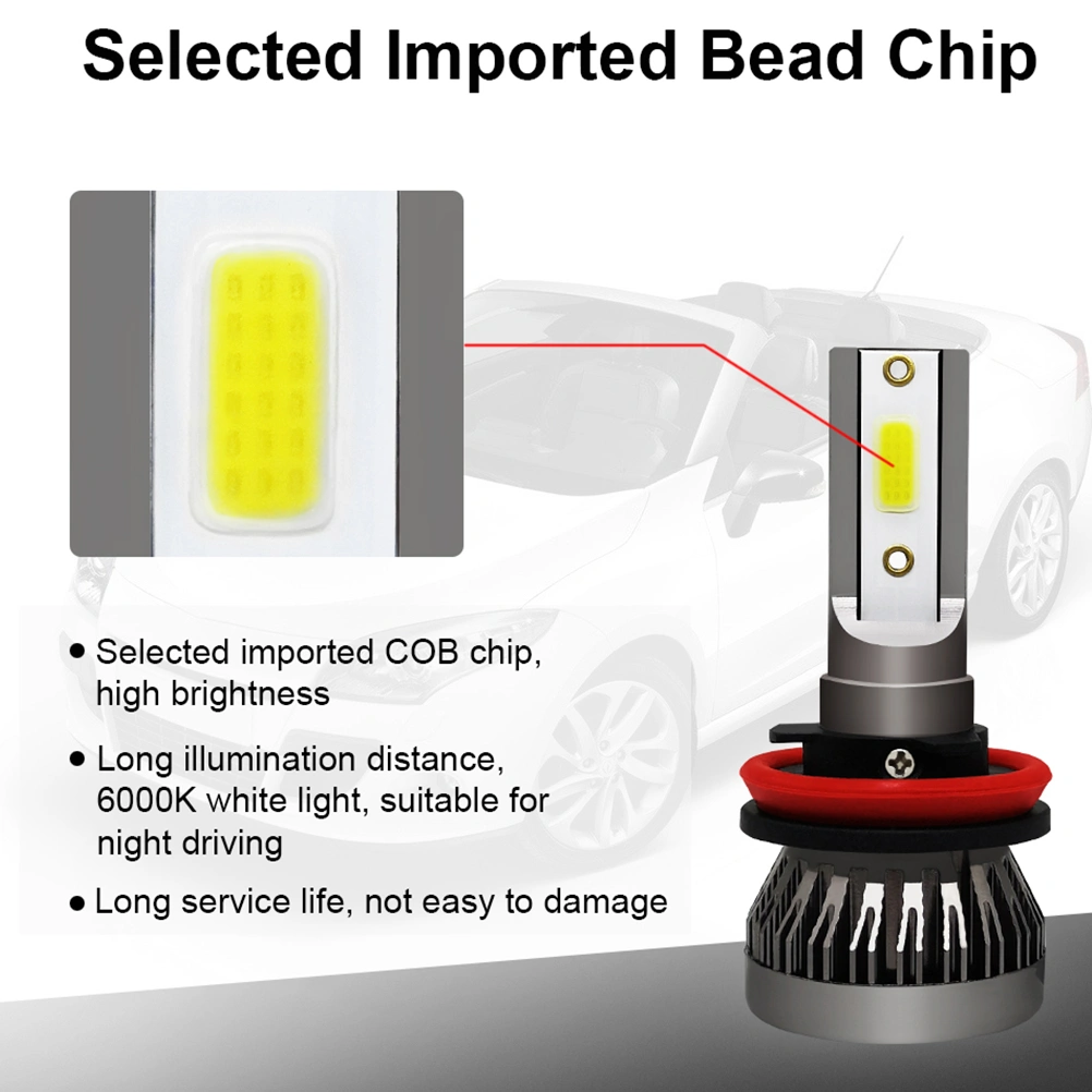 2 PCS Mini H8/H9/H11 LED Headlight Bulbs 36W 6000LM LED High Beam Low Beam Integrated Fog Light