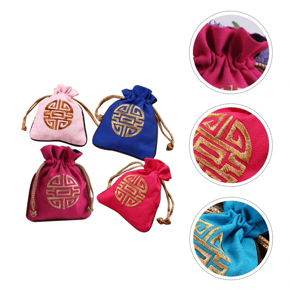 4pcs Small Storage Bag Linen Bundle Pouches Jewelry Storage Bag Random Color