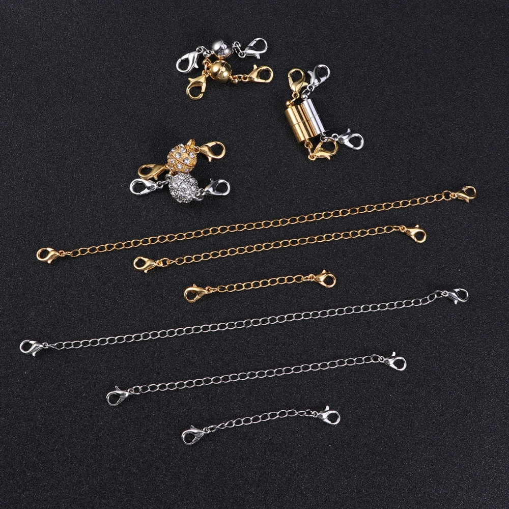 12pcs Cylindrical Magnetic Buckle Accessories DIY Jewelry Environmentally Friendly Magnet Buckles Bracelet Necklace Jewelry Tail Chain Set (Golden and Silver)