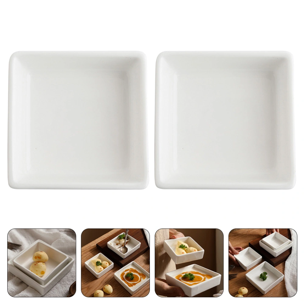 2pcs Square Design Plate Dessert Bowl Pudding Bowls Snack Storage Plates