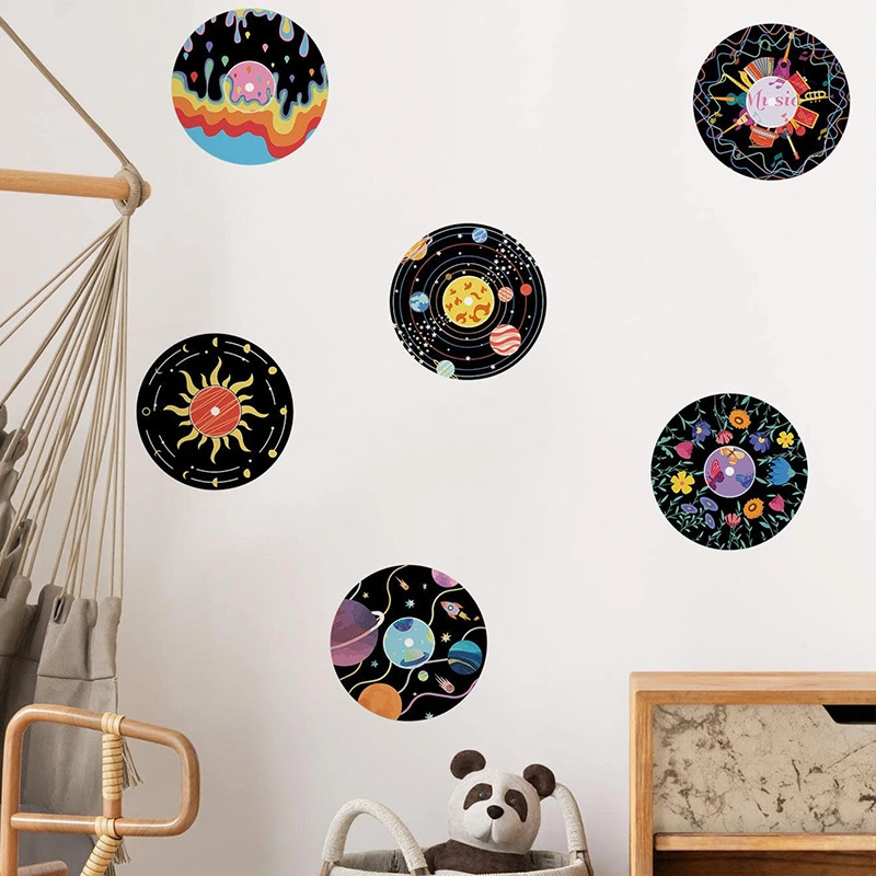 6 pcs Records Wall Stickers Self Adhesive Records Decals Decorative Sticker for Bedroom