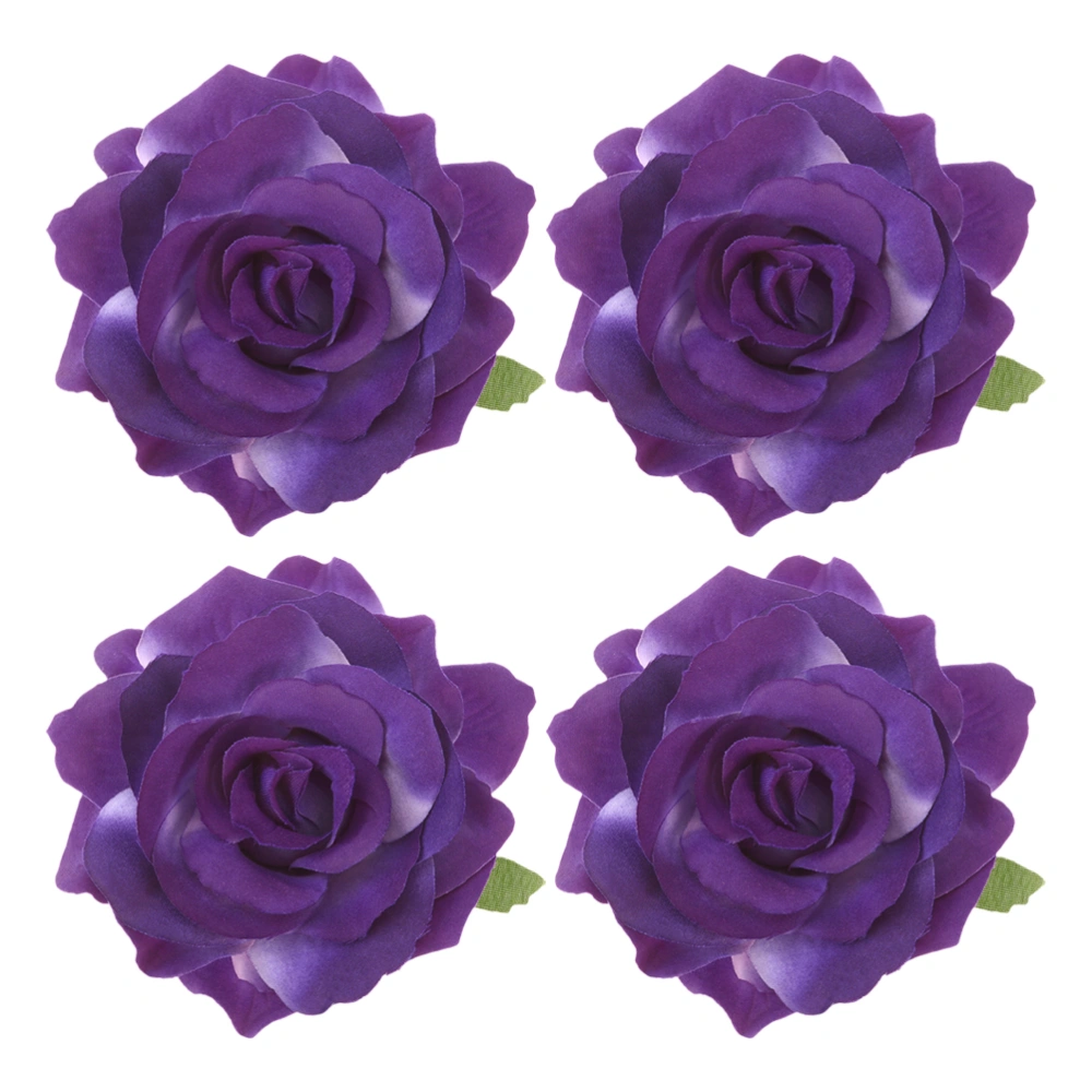 4pcs Cloth Rose Hairpin Flower Brooch DIY Accessory Craft for Hawaii Holiday Vacation (Purple)