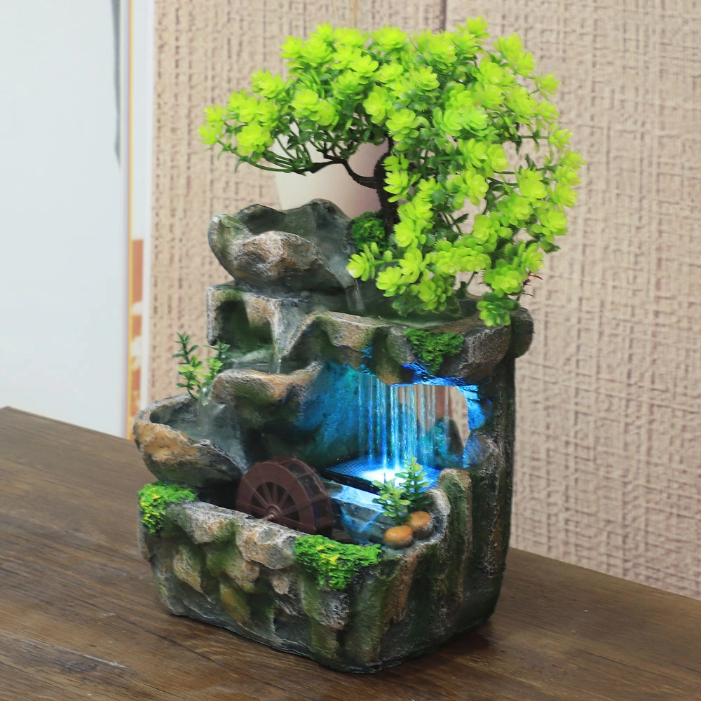 Indoor Water Feature Resin Water Fountain Decor Resin Desktop Mini Fountain(US Plug)