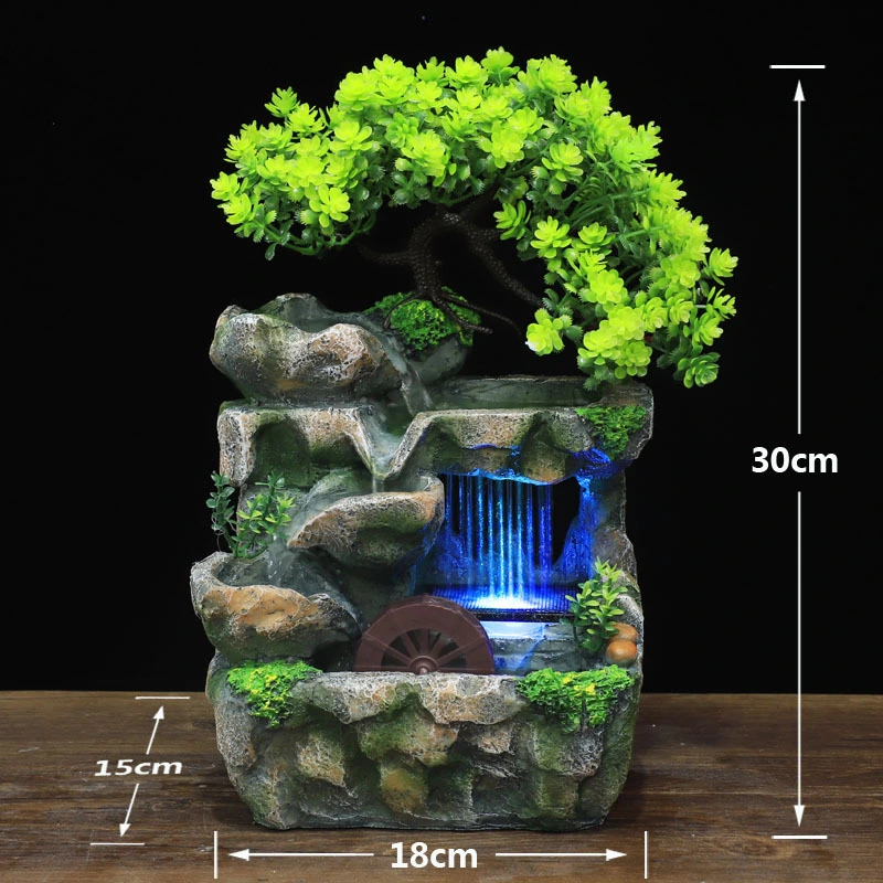 Indoor Water Feature Resin Water Fountain Decor Resin Desktop Mini Fountain(US Plug)