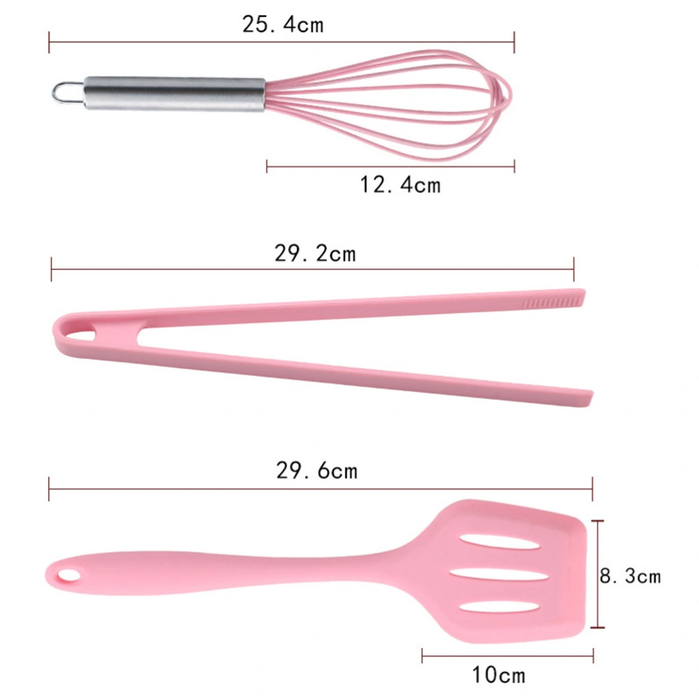 12pcs/2 Sets Silicone Baking Tools Slotted Turner Spatula Whisk Pastry Brush Tong Kitchen Utensils for Home Dessert Shop (Pink)