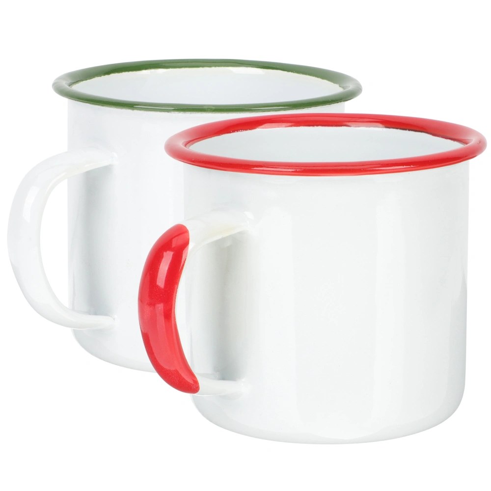 2Pcs Enamel Water Cup Enamel Coffee Mug Outdoor Camping Cup Juice Cup Home Supplies